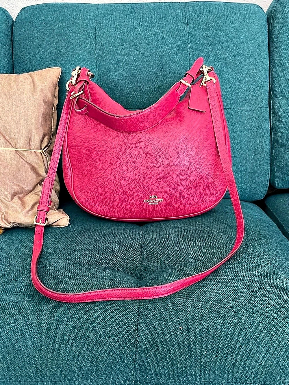 Coach Peyton Leather Hobo Crossbody Bag F32685 Pink
